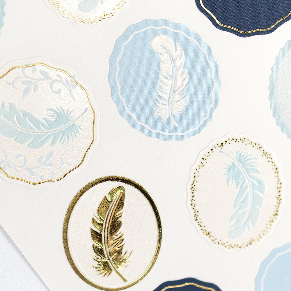 Luxury Feather Sticker with Pearl Print & Gold Foil